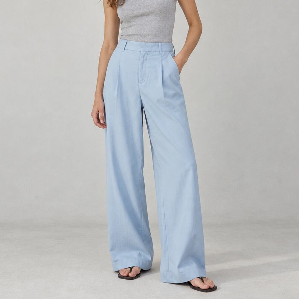 Zara 5427/539/427 Light Blue Pleated Wide-Leg Full Length Trousers Size S
